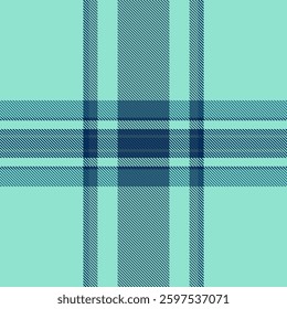 Custom seamless fabric plaid, sheet vector texture textile. Rag check pattern tartan background in teal and cyan colors palette.