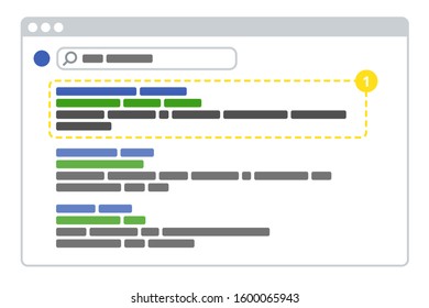 Custom search engine results scheme in browser window with highlited first place