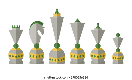 Custom set of  silhouettes chess piece on white background. Flat vector illustration of chess game. Chess icon included king, queen, bishop, knight, rook, pawn. Chess symbols.