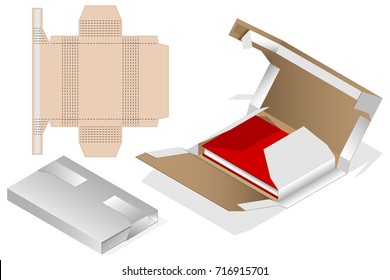 Custom shaped Packet design no glue locker for Parcel with book . Die-stamping blueprint box,  folding, ready no glue Top Lock. Laser cutting. 