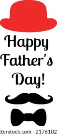 cartel personalizado en negro escrito dentro del feliz día del padre, genial para tarjetas de felicitación, vector, sombrero rojo, bigote y corbata de arco
