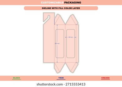 Dieline de caja poligonal de tamaño personalizado con estructura de gancho diseñada para el diseño de embalaje Plantilla de Vector de diseño de caja plegable imprimible para maquetas de exhibición minorista