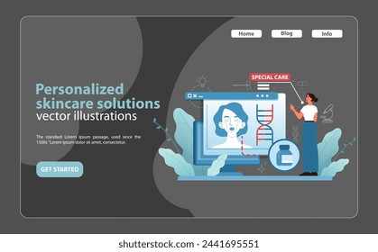 Custom skincare solutions illustration. Genomic precision shaping bespoke beauty treatments. Empowering personalized care with technology. Vector illustration.