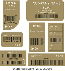 Custom Stickers  for small business Vector Barcode Icon Price Tag labels on Golden Packaging ribbon vector