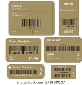 Custom Stickers for small business Vector Barcode Icon Price Tag labels on Golden Packaging ribbon