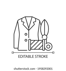 Custom suits and shirts linear icon. Professional tailor studio. Garment restoration. Thin line customizable illustration. Contour symbol. Vector isolated outline drawing. Editable stroke