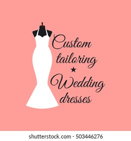 Custom tailoring wedding dresses logo design with mannequin vector illustration