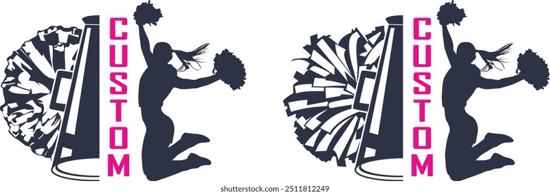 Custom Text Cheerleader, Half Cheer Megaphone with Pom Pom Clip Art