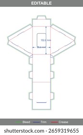 Custom triangle polygonal box dieline vector with foldable layout design for packaging, mockup, and presentation, ideal for modern product branding and printing use