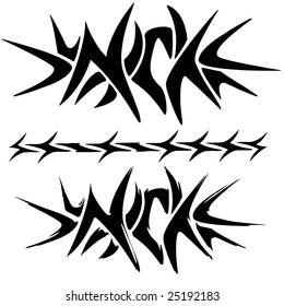 A custom tribal band tattoo that reads the name NICK.