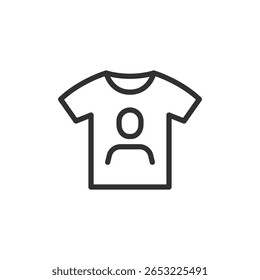 Custom T-shirt linear icon with avatar. Personalized clothing or influencer merchandise. Editable stroke.
