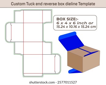 Custom Tuck end reverse box 6x4x6 Inch dieline Template