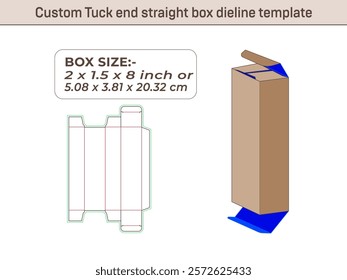 Custom Tuck end straight box dieline template 2x 1.5x 8 Inch