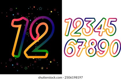 Custom typeface numerals made with abstract geometric shapes, numbers, gradient number