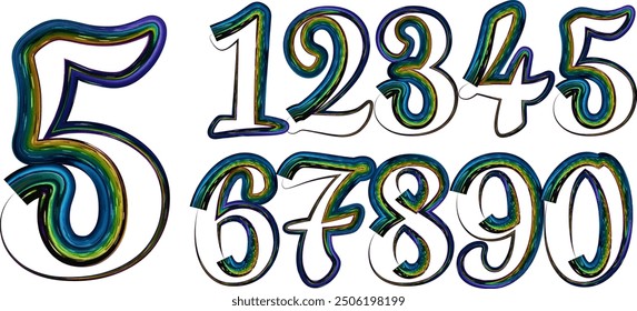 Custom typeface numerals made with abstract geometric shapes, numbers, gradient number