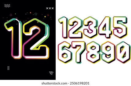 Custom typeface numerals made with abstract geometric shapes, numbers, gradient number