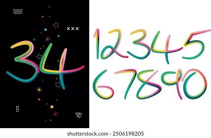 Custom typeface numerals made with abstract geometric shapes, numbers, gradient number