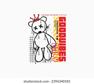 custom typography with a bear illustration melting  style for streetwear and urban style t-shirts design, hoodies, etc.