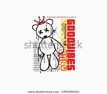 custom typography with a bear illustration melting  style for streetwear and urban style t-shirts design, hoodies, etc.