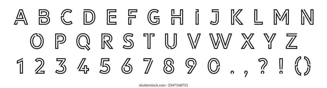 Custom unique retro vintage style lettering font alphabet and numbers set. Vector stock illustration can be used in logo or any purpose. Colors can be easily editable and saved in EPS 10.