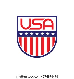 A custom USA crest in vector format. This iconic shield contains the initials of the United States of America and a series of stars and stripes.