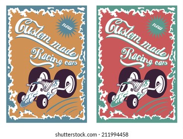 Custom vector illustration poster of a hot rod cartoon vehicle