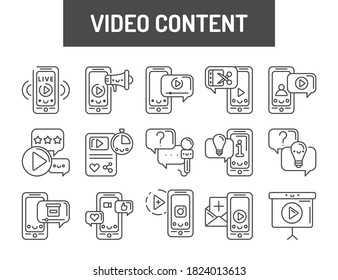 Custom video content black icons set. Signs for web page, mobile app, button, logo. Vector isolated element. Editable stroke.