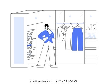 Custom walk-in closet abstract concept vector illustration. Design project of custom walk-in closet, private house interior, repair service, wardrobe in a new apartment abstract metaphor.