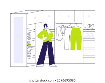 Custom walk-in closet abstract concept vector illustration. Design project of custom walk-in closet, private house interior, repair service, wardrobe in a new apartment abstract metaphor.