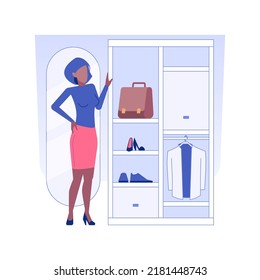 Custom walk-in closet isolated concept vector illustration. Design project of custom walk-in closet, private house interior, repair service, wardrobe in a new apartment vector concept.