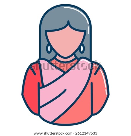 Customary icon represented by indian woman Lineal Color style.