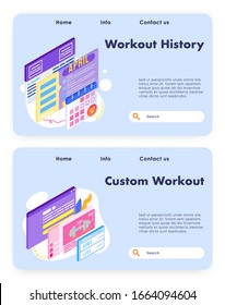 Custome workout program and exercise schedule. Healthy lifestyle, fitness, training calendar. Vector web site design template. Landing page website concept illustration