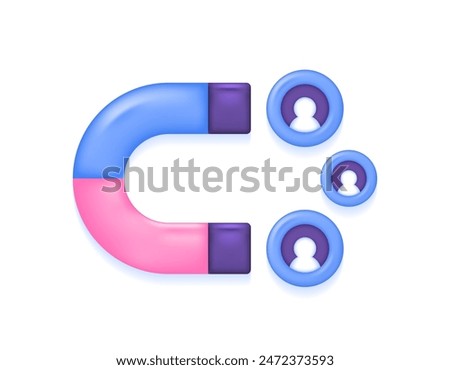 customer acquisition. attract the interest of customers, clients, buyers, or audiences. invite lots of friends. magnet illustration with people symbols. icon or symbol. minimalist 3d concept design