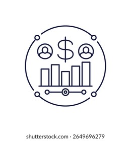 Customer Acquisition Cost, CAC icon in line design