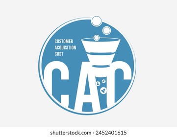 Customer Acquisition Cost concept. CAC analytics and digital marketing expenses optimize strategies and visualize metrics for effective acquisition planning. Vector illustration isolated on white