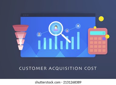 Customer Acquisition Cost And Retention Vector Concept. Digital Marketing Cost Illustration