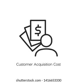 Customer Acquisition Cost Vector Icon. Customer Acquisition Cost  Silhouette Symbol. Linear Style Sign For Mobile Concept And Web Design. Customer Acquisition Cost  Symbol Logo Illustration. Vector