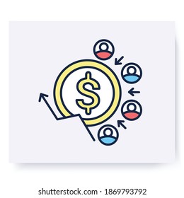 Customer Acquisition Costs Color Icon. Traffic Customers. Positive And Profitable Stream Of Clients. Pay Off Strategy. Isolated Linear Vector Business Illustration