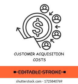 Customer Acquisition Costs Line Icon.Traffic Customers.Positive And Profitable Stream Of Clients.Pay Off Strategy.Isolated Linear Vector Business Illustration.Editable Stroke
