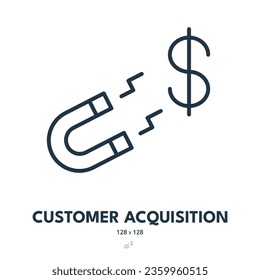 Customer Acquisition Icon. Magnet, Client, Target. Editable Stroke. Simple Vector Icon