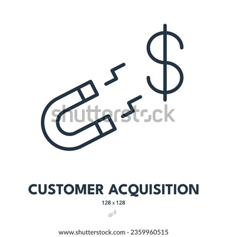 Customer Acquisition Icon. Magnet, Client, Target. Editable Stroke. Simple Vector Icon