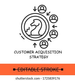Symbol für die Kundenakquisitionsstrategie Strategie, Kunden zu gewinnen. Strategischer Plan.Isolierte lineare Vektorgrafik.Bearbeitbarer Strich
