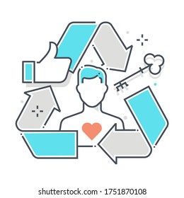 Customer activation related color line vector icon, illustration. The icon is about communication, key, client, person, engagement, unlock. The composition is infinitely scalable.