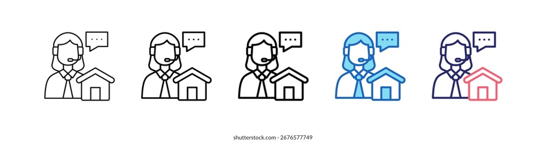 Ícone Do Agente Do Cliente Em 5 Estilos Diferentes Definir Coleção.