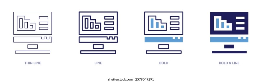 Customer analysis icon in 4 different styles. Thin Line, Line, Bold, and Bold Line. Duotone style. Editable stroke.