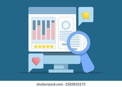 Customer analysis software concept, business intelligence, website report, customer data analysis, website traffic, data graph diagram, customer profile interface. flat vector illustration.