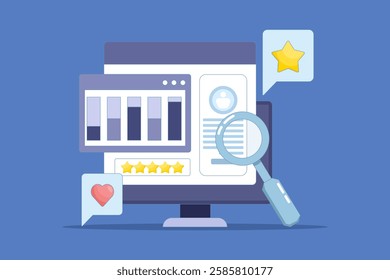Customer analysis software concept, business intelligence, website report, customer data analysis, website traffic, data graph diagram, customer profile interface. flat vector illustration.