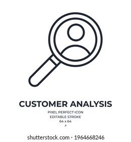 Customer analysis and user behavior concept editable stroke outline icon isolated on white background flat vector illustration. Pixel perfect. 64 x 64.