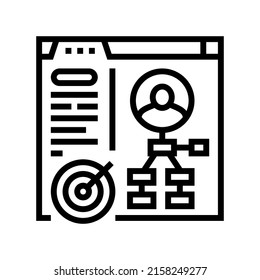 Kundenanalyse meldet Zeilensymbol, Vektorgrafik. Kundenanalytik meldet Zeichen. isoliertes Kontursymbol