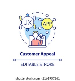 Customer appeal concept icon. Client experience. Digital first mindset importance abstract idea thin line illustration. Isolated outline drawing. Editable stroke. Arial, Myriad Pro-Bold fonts used